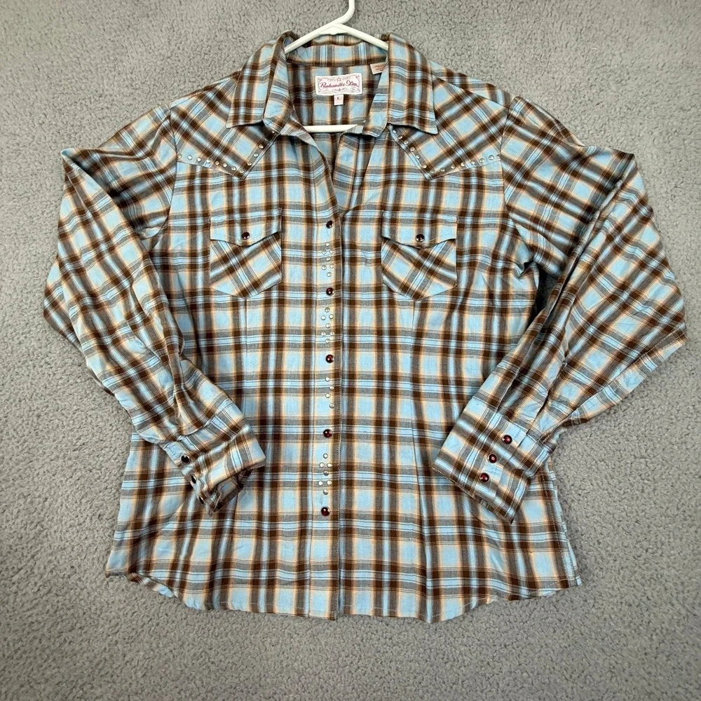 Panhandle Slim Womens L‎ Western Plaid Studded Pearl Button Up Shirt